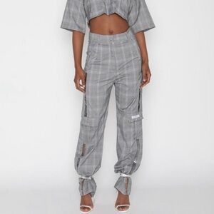 My Mum Made It plaid PVC stripe trousers